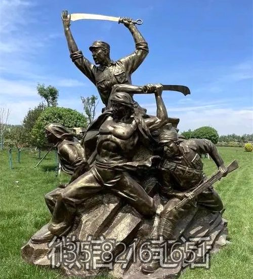 玻璃鋼仿銅打仗人物雕塑