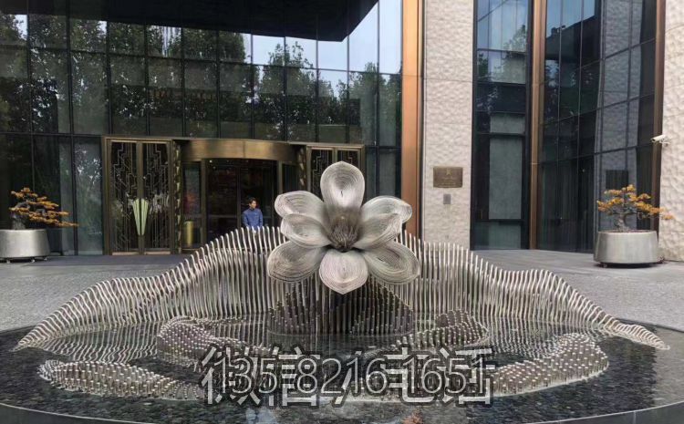 不銹鋼假山雕塑水池景裝飾抽象立體拉絲花朵山形山峰