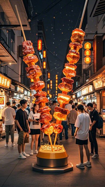 玻璃鋼仿真烤串美食街發(fā)光美陳裝飾雕塑