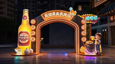 玻璃鋼美食街發(fā)光門頭造型雕塑