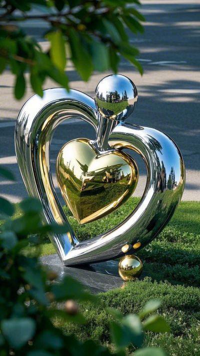 鏡面不銹鋼心形雕塑