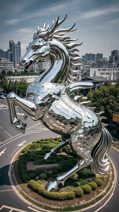 大型城市地標 不銹鋼龍馬景觀大雕塑