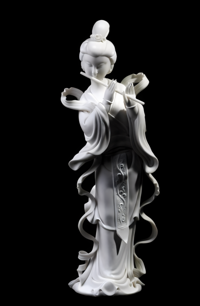石雕吹笛子的古代仕女雕塑