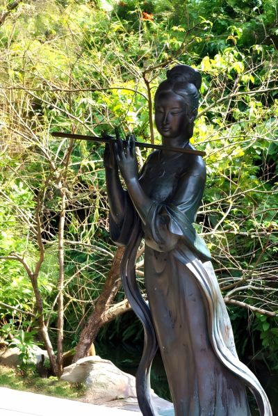 園林景區(qū)銅雕景觀吹笛子的古代人物雕塑