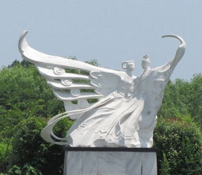 景區(qū)園林漢白玉石雕民間故事情景人物梁山伯與祝英臺雕塑