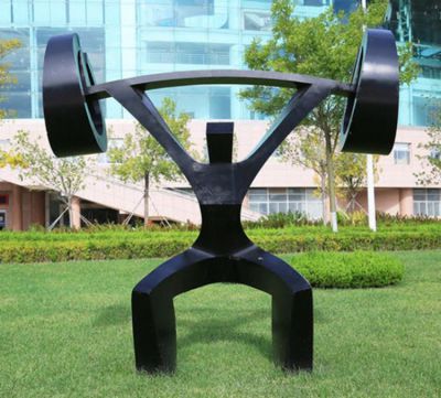 戶外草坪玻璃鋼仿銅體育運動抽象舉重人物雕塑