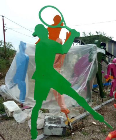 公園景觀剪影不銹鋼抽象體育運動打羽毛球的人物雕塑