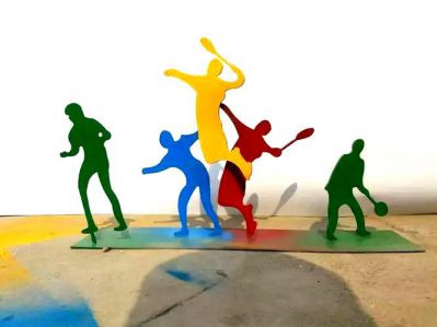 社區(qū)景觀不銹鋼剪影運(yùn)動打羽毛球體育人物雕塑