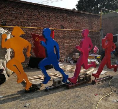 社區(qū)景觀擺件不銹鋼剪影創(chuàng)意運動跑步人物雕塑