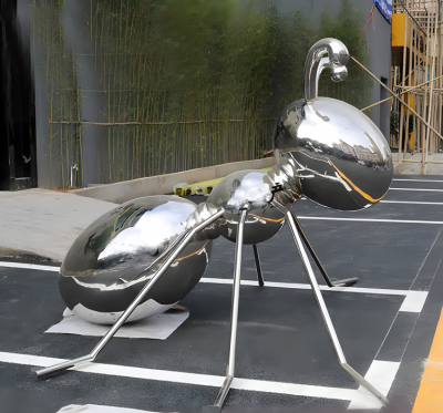 城市街道動物景觀擺件不銹鋼鏡面抽象螞蟻雕塑