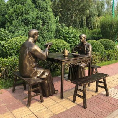 玻璃鋼喝茶的情景人物雕塑