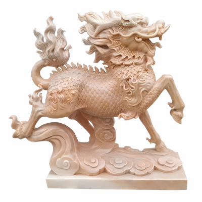 酒店景觀園林戶外晚霞紅石雕動物神獸麒麟雕塑