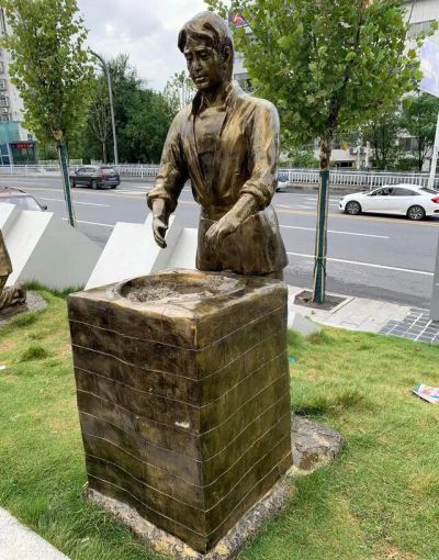 城市街道玻璃鋼炒茶的制茶人物雕塑