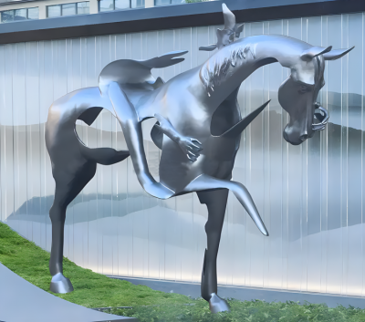 公園景觀裝飾擺件不銹鋼創(chuàng)意藝術(shù)定制動物抽象馬雕塑