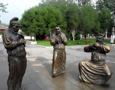 園林景觀演奏樂器的胡人銅雕雕塑