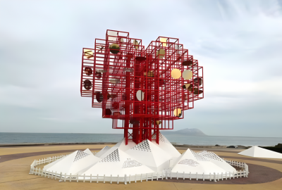 抽象不銹鋼管組成的愛(ài)心景觀(guān)雕塑